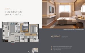 Apartamento com 61m², 2 dormitórios, 1 suíte, 1 vaga, Jardim Botânico em Porto Alegre